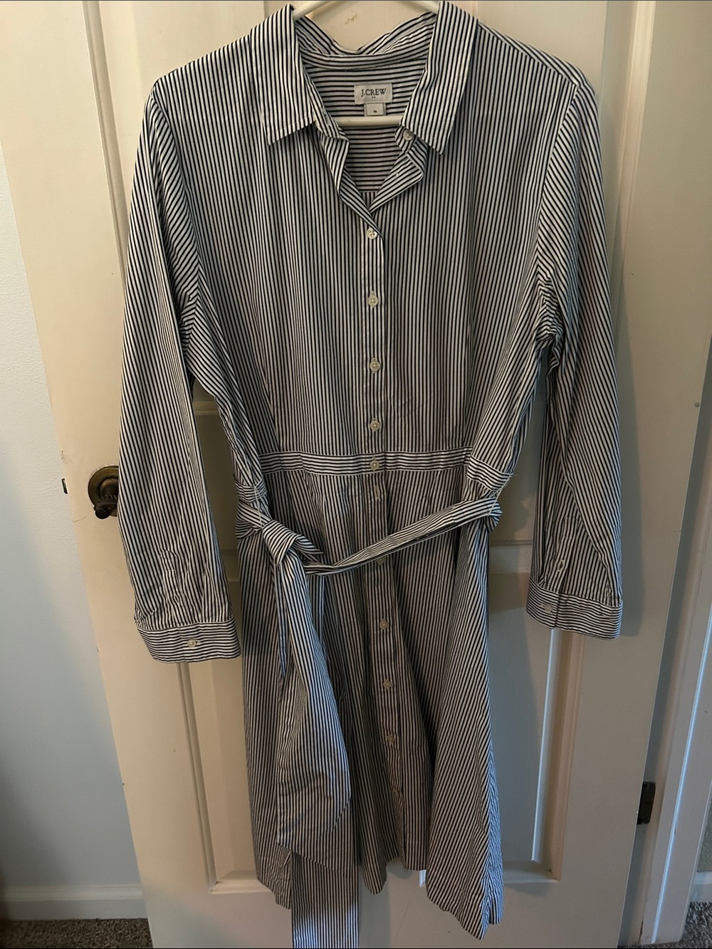 J. Crew Dark Navy and White Striped Button-Front Shirt Dress
